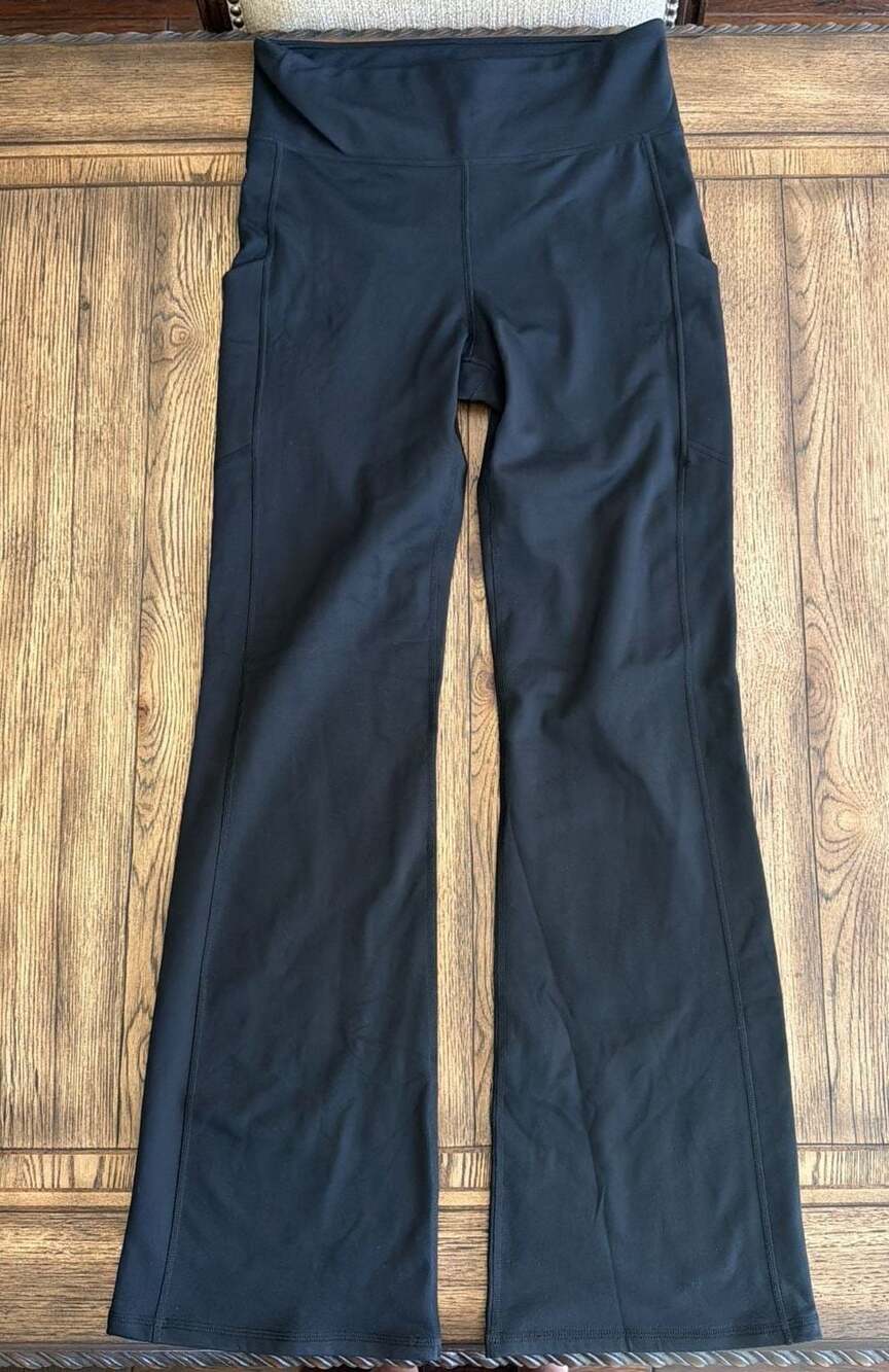 Fabletics Black High-Waisted Flare Leggings with Pockets Size L Tall